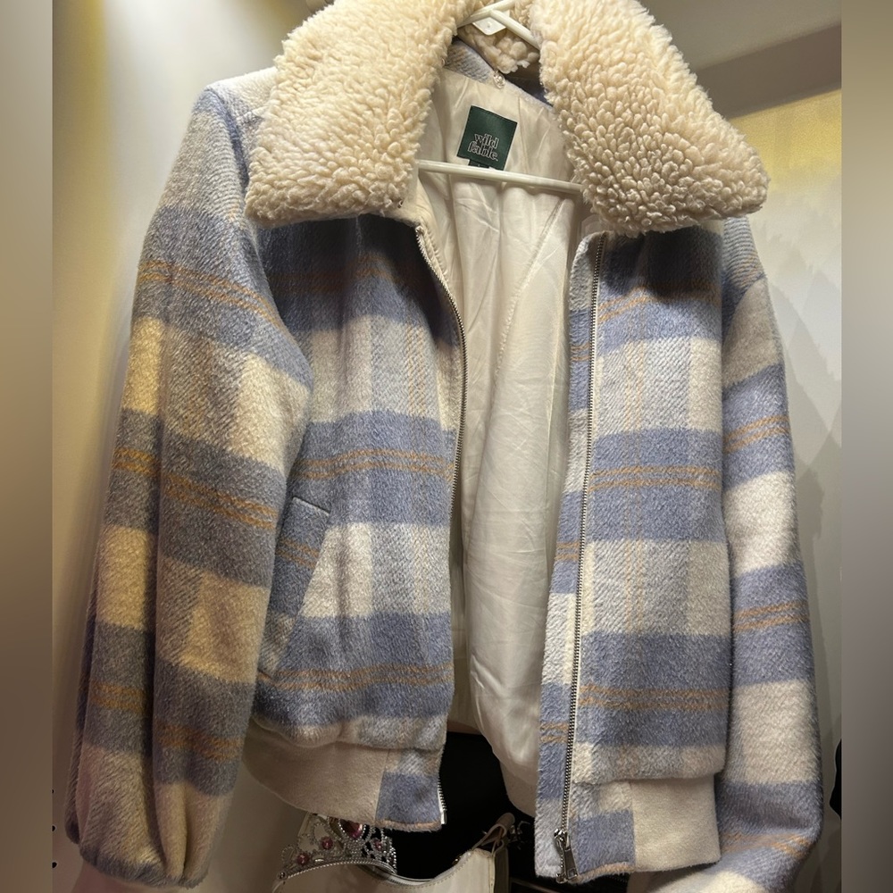 Wild Fable light blue and pastel gingham oversized fleece jacket